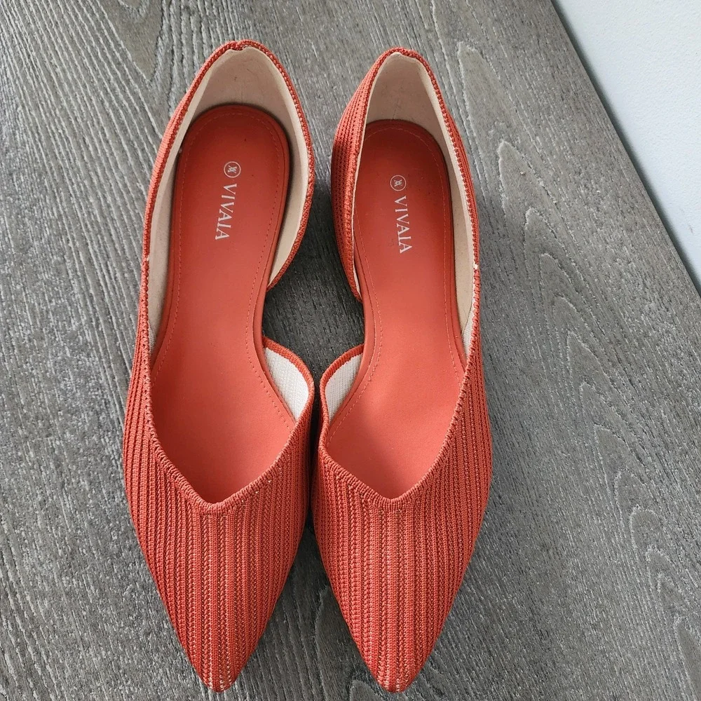 VIVAIA Melia Flats EU 38 US 7/7.5 Coral Orange Knit Pointed Toe D'Orsay Coastal
